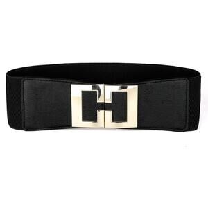 5916 Women Metal Decor Elastic Waist Belt Black